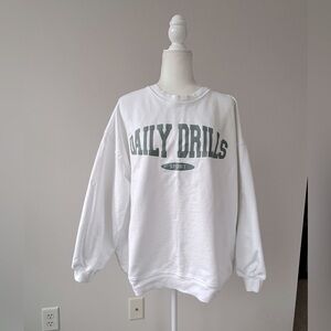 Daily Drills White Oversized Crewneck Sweatshirt with Sage Print